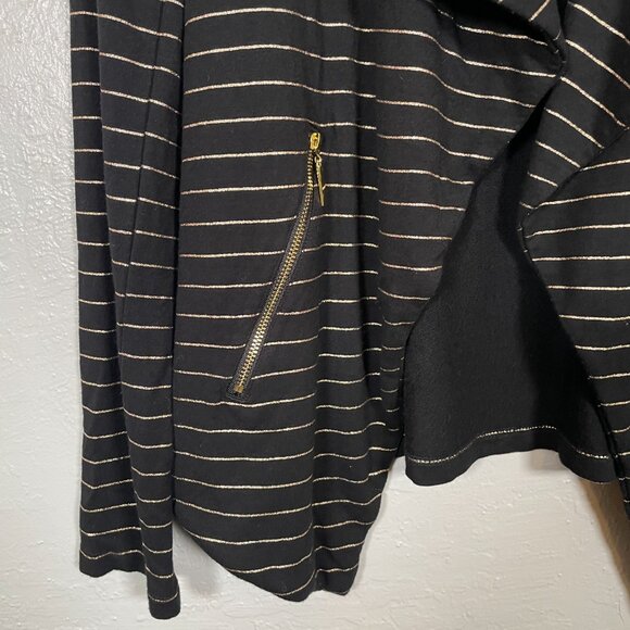 Soma Women M Black Gold French Terry Zipper Jacket Glitz Stripe Pockets Stretch - Picture 4 of 10